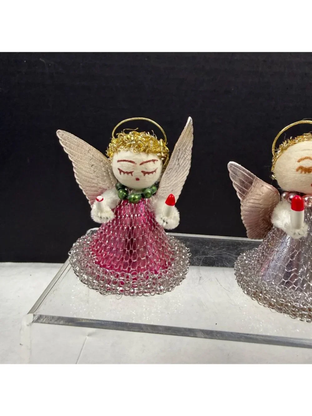 Vintage Putz Spun Cotton Mesh Christmas Angel Ornaments Lot Of 6